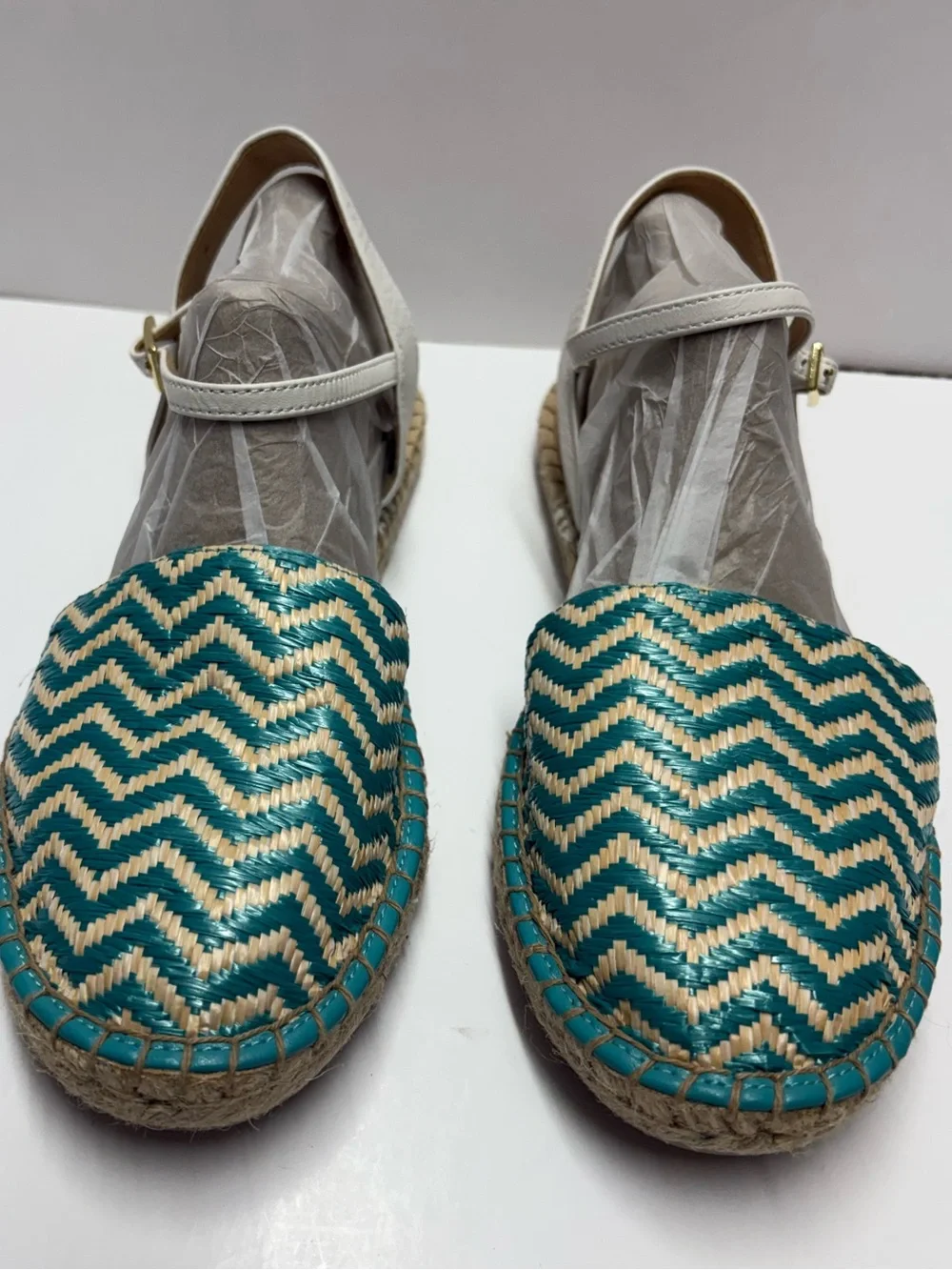 Talbots Rattan Turquoise Striped Espadrille Jute Sandals Sz 9